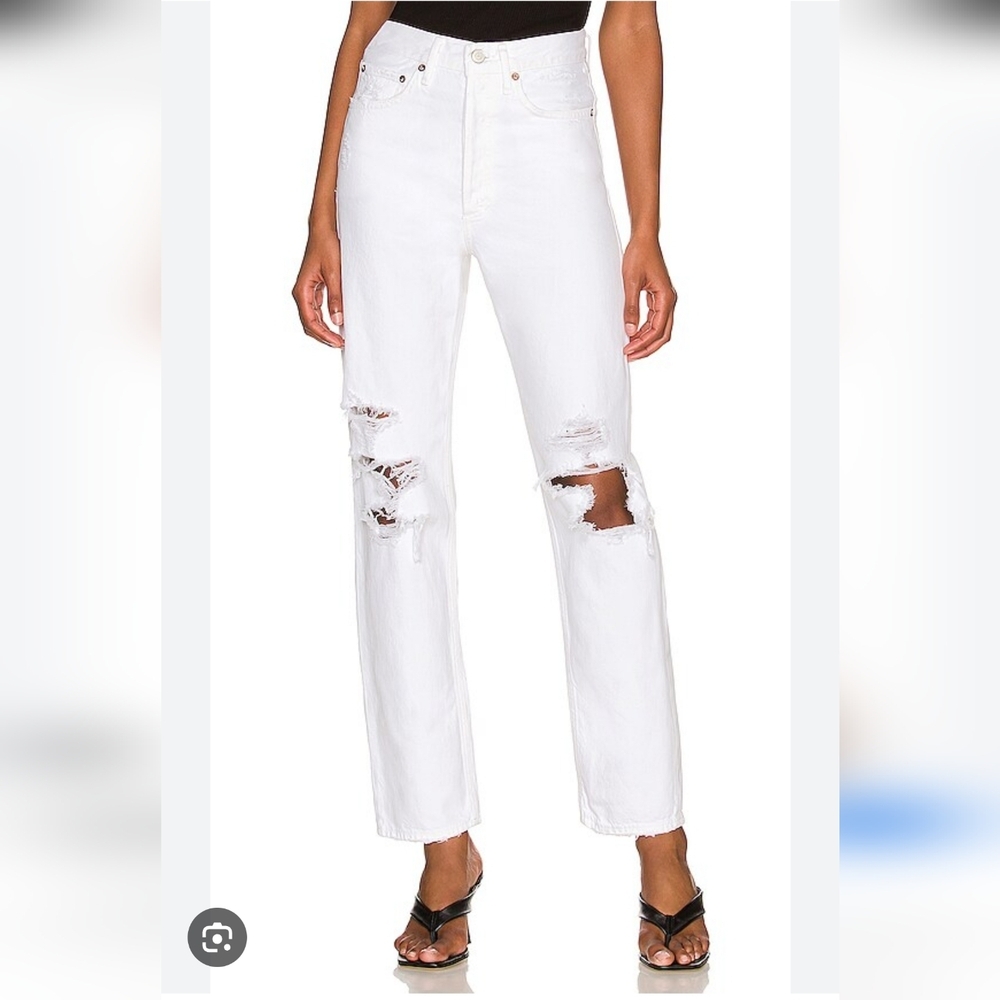 Agolde 90's Mid Rise Loose Fit Cropped Jeans White‎ - Picture 2 of 11
